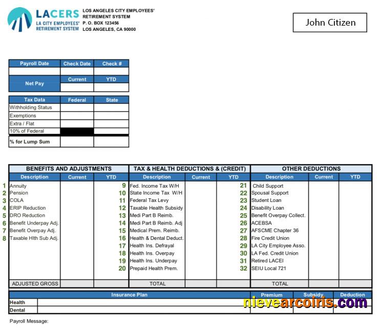 USA LA CITY employees' retirement system paystub